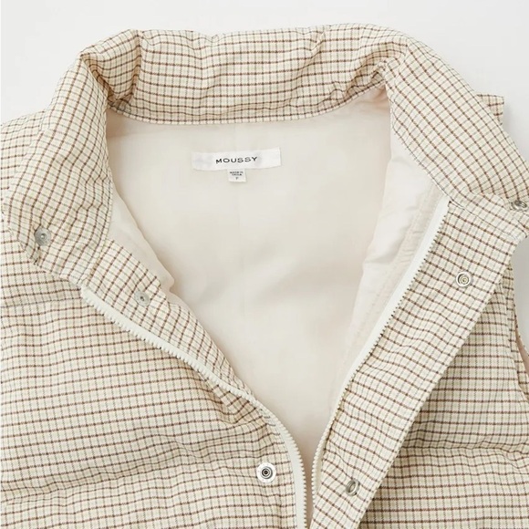 Moussy Down Filled Puffer Vest Gingham Check Plaid Windowpane Sz S - Picture 2 of 7